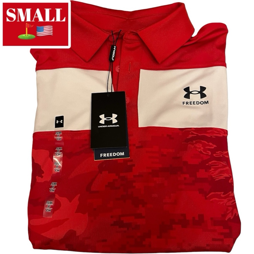 Mens Under Armour Playoff 3.0 Freedom Polo SM Mens UA Freedom Golf Polo Camo RED